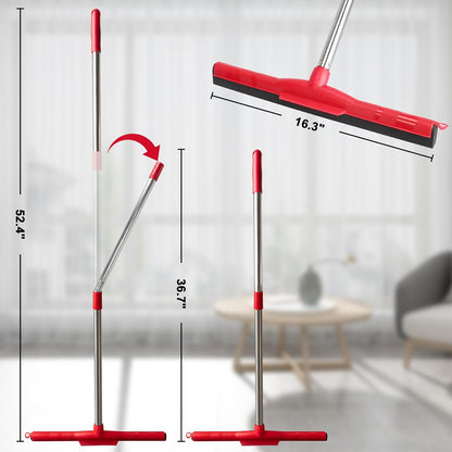 Floor Squeegee Scrubber Adjustable & Detachable Stainless Steel Handle Heavy Duty Household Broom EVA Foam Blade for Garage Courtyard Shower Bathroom Floor Marble Glass Tile Water Foam Cleaning