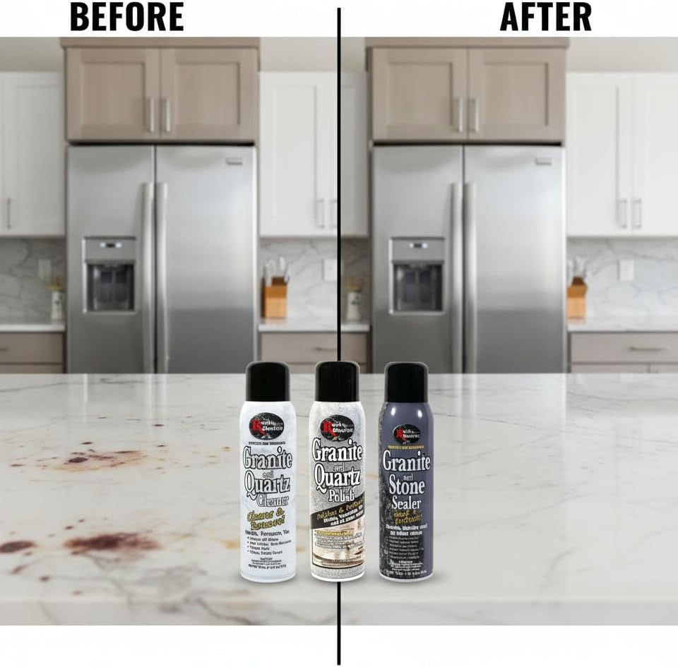 Rock Doctor Granite & Quartz Care Kit, 3 Piece Maintenance Stone Care Combo Kit – Cleans & Renews Marbel, Travertine, Tile and All Other Stone, Fresh, Pack of 3, 54.0 Ounce