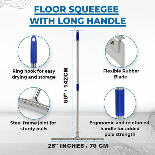 MHM AquaSlide PushPro – 28-Inch Heavy Duty Squeegee for Concrete Floors & Wet Surfaces | Industrial Rubber Blade Water Removal Tool for Garages, Warehouses, Driveways & Commerical Use