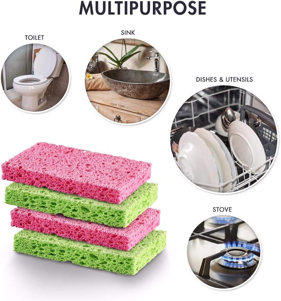 SCRUBIT Cellulose Scrub Sponge - Kitchen Cleaning Sponges for Dishes, Pans, Pots & More- 6 Pack Dishwashing Sponges - Colors and Packaging May Vary