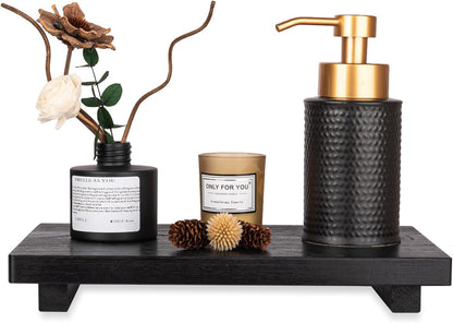 zoocatia Small Wood Tray Pedestal Stand Farmhouse Bathroom Decor Decorative Wooden Riser Kitchen Soap Dish Holder for Vanity, Counter, Sink, 9" x 5.9" - Black
