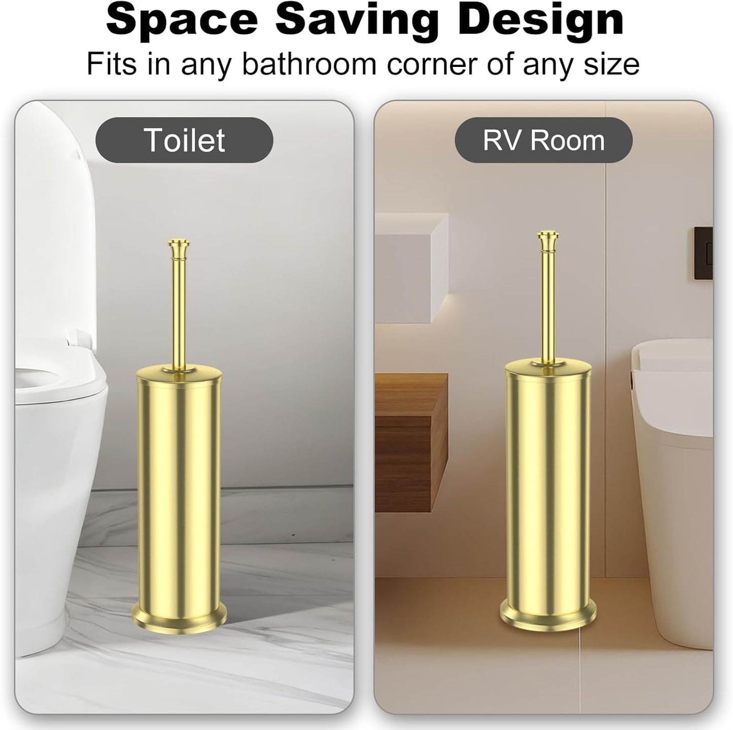 Stain Nickel Toilet Brush and Holder，Extra Long Handled Toilet Brush for Bathroom，Stainless Steel Heavy Duty Toilet Bowl Brush,Removable Inner Bowl,Deep Cleaning Dense Bristles Brush -Space Saving