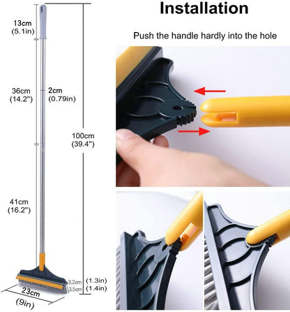 2 in 1 Cleaning Scrub Brush Grout Brush Scrapee 3 Poles 47.6'' Floor Scrub Brush with Long Handle V-Shape Stiff Bristle Brush Scrubber with Squeegee 120°Rotate Shower Cleaning Brush for Bathroom Glass