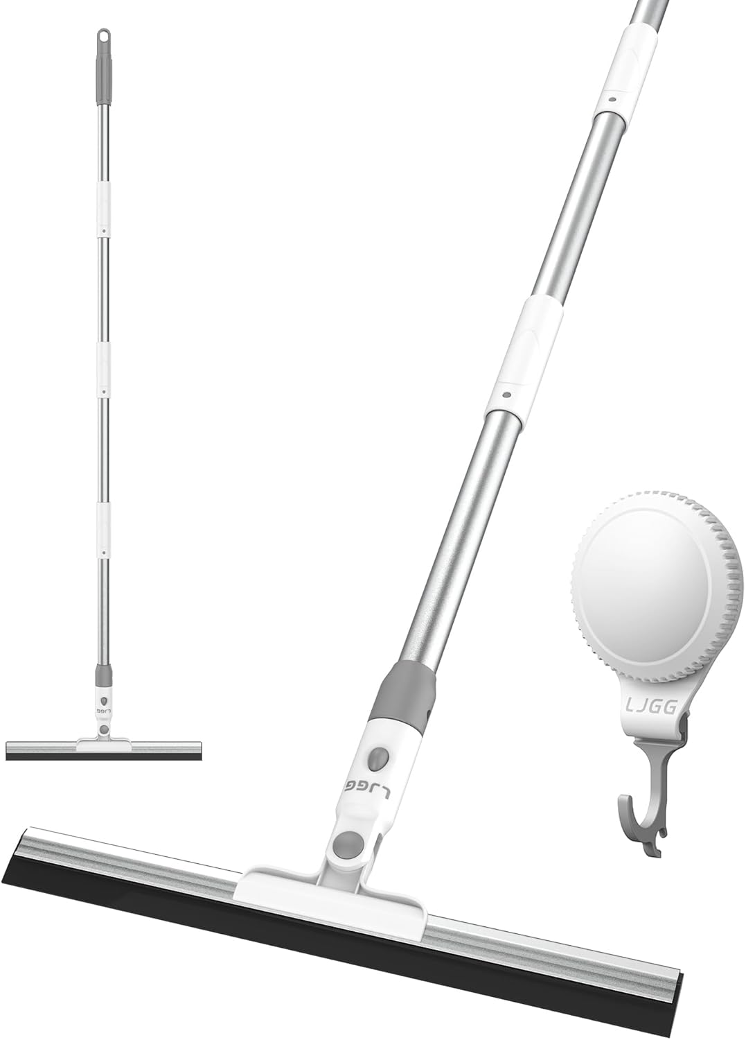 Floor Squeegee with 13.8" Silicone Blade and 52" Aluminum Handle, Water Squeegee Broom for Bathroom, Shower, Tile, Garage, Deck and Window Cleaning – LJGG (Gray/White)