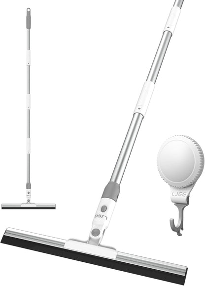 Floor Squeegee with 13.8" Silicone Blade and 52" Aluminum Handle, Water Squeegee Broom for Bathroom, Shower, Tile, Garage, Deck and Window Cleaning – LJGG (Gray/White)