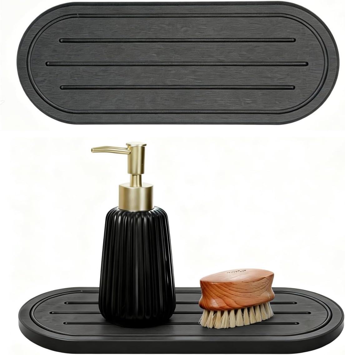 2PCS Water Absorbing Stone Drying Tray Mat for Bathroom Sink & Kitchen Counter Faucet Organizer, Quick Dry Dish Rack Soap Dispenser Sponge Holder, Vanity Sink Caddy Bar Coaster, Ivory White 8“x 4”
