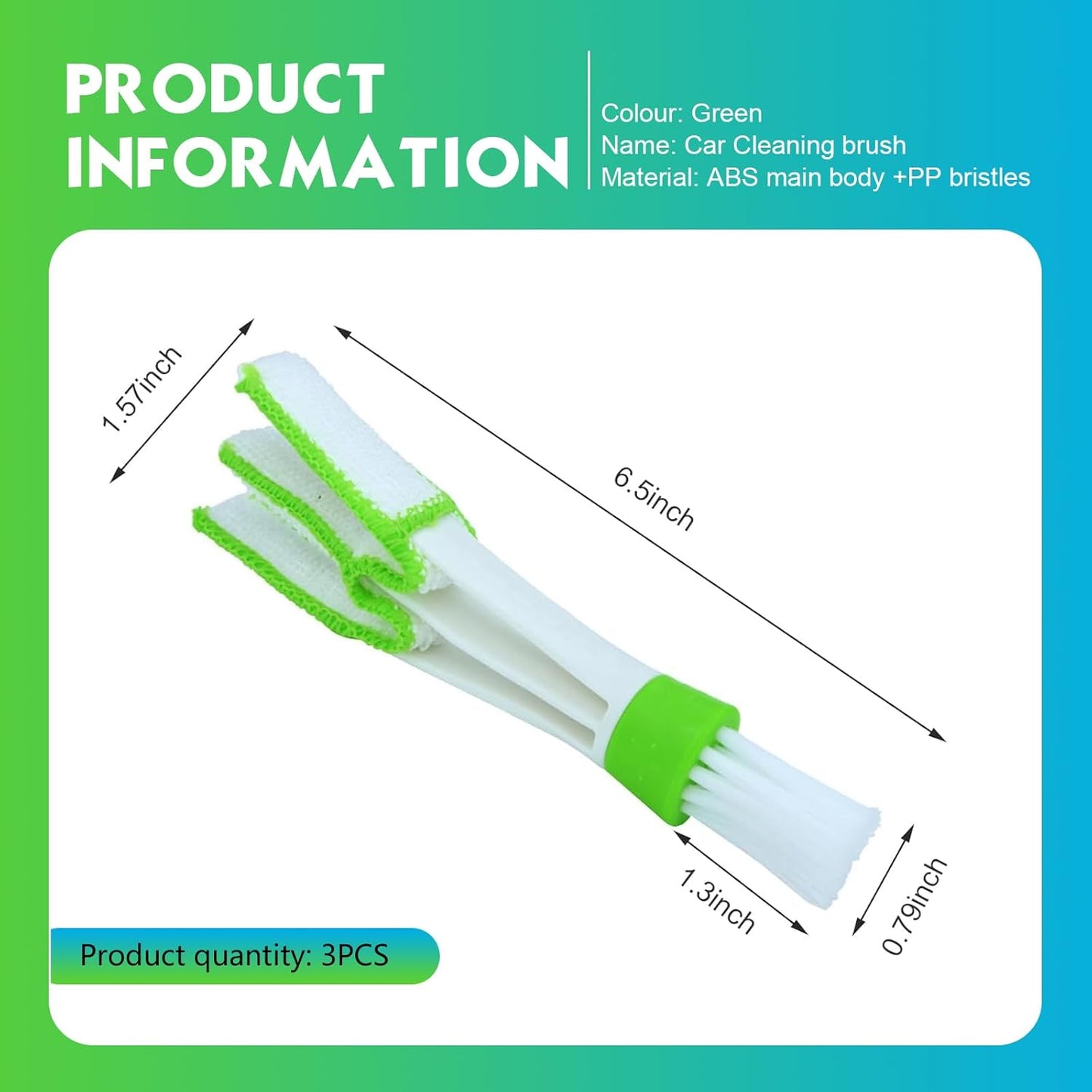 3 PCS Mini Duster for Car Air Vent, Dual-ended 3 Arm Microfiber & Soft Brush Head, Portable Washable Cleaning Tool, for Air Conditioning Vent & Fan & Keyboard & Blind (Green)