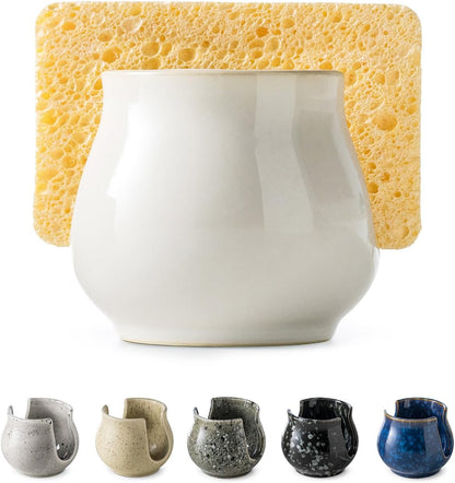 Zoeeker Sponge Holder for Kitchen Sink, Ceramic Dish Sponge Dish Rack Scrubby Caddy Kitchen Organizer Cute Sink Caddy Organizer, Farmhouse Decor, Speckled Glaze