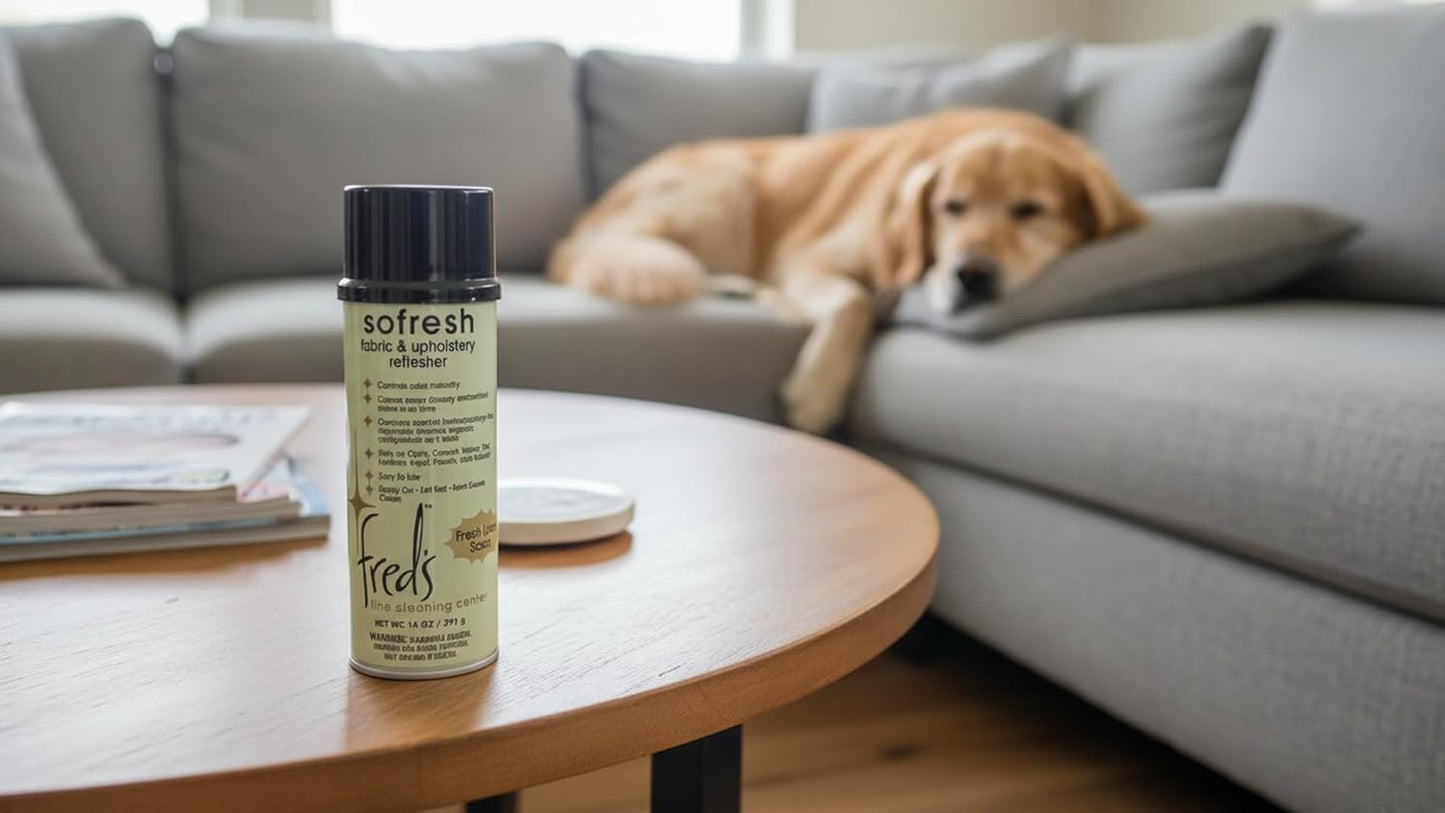 Fred's Fine Cleaning Center Sofresh Fabric and Upholstery Refresher - Odor Eliminator, Fabric Freshener for Couch, Carpet, Rugs, 14 Ounce, Natural Scent, Spray