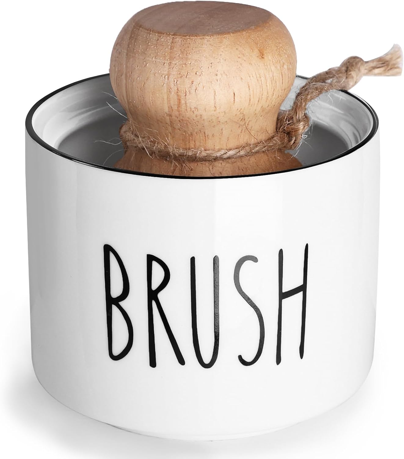 ONTUBE Ceramic Dish Brush Holder, Farmhouse Scrub Brush Holder Dishwashing Brush Stand, Soap Dispensing Kitchen Brushes Holder (White)