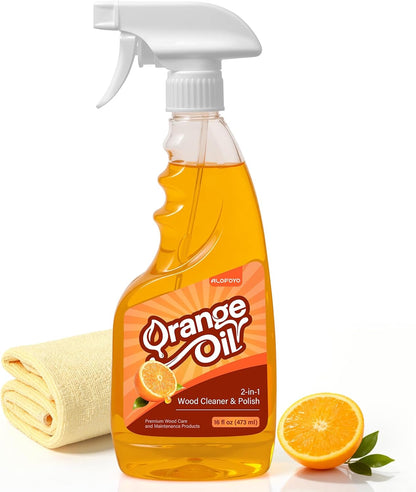 2-in-1 Furniture Polish Wood Cleaner - 2Pack Natural Orange Oil Spray Protect Wood Surface Safely, Enhanced Furniture Restorer Finish Cabinets, Tables, Antique, Floor, 32oz Total