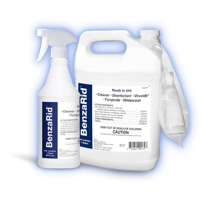BenzaRid Pro Mold Killer Fungicide Disinfectant including Aspergillus Niger (Black Mold) H5N1 Pack | Multi-Purpose Fungicide, Mildewstat, Disinfectant, Virucide | EPA Reg. 1 Gal + 32 oz.