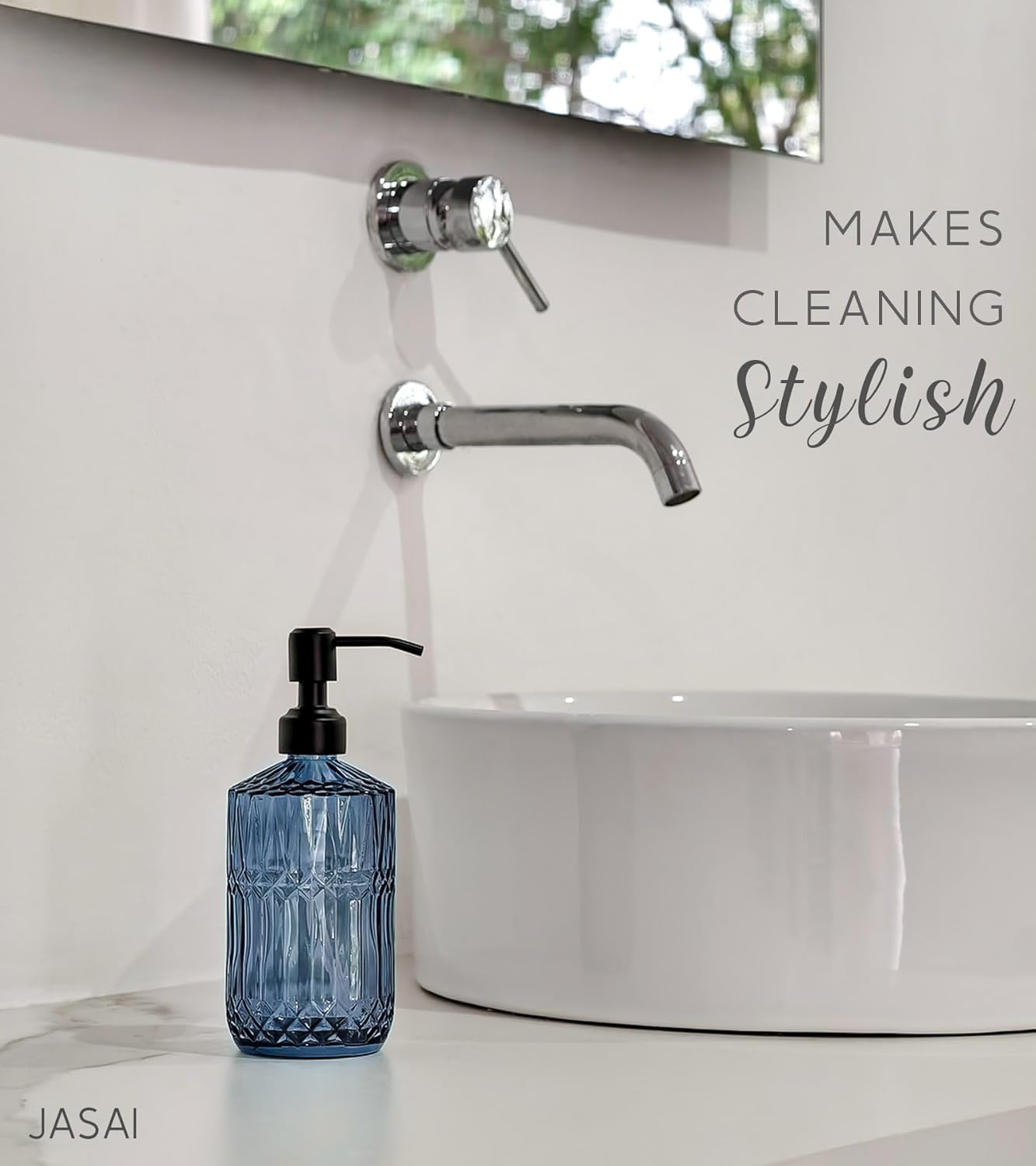 JASAI 2Pack 18Oz Green Glass Soap Dispenser with Gold Rust Proof Pump, Refillable Dish Soap Dispenser for Kitchen, Bathroom Soap Dispenser for Hand soap, Lotion, Body Wash, Dish Soap.