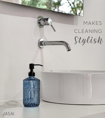 JASAI 2Pack 18Oz Green Glass Soap Dispenser with Gold Rust Proof Pump, Refillable Dish Soap Dispenser for Kitchen, Bathroom Soap Dispenser for Hand soap, Lotion, Body Wash, Dish Soap.