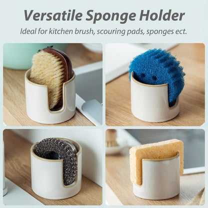 Zoeeker Sponge Holder for Kitchen Sink, Ceramic Dish Sponge Dish Rack Scrubby Caddy Kitchen Organizer Cute Sink Caddy Organizer, Farmhouse Decor, Speckled Glaze