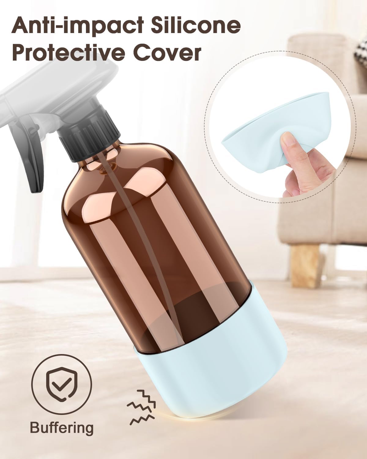 Bontip Glass Spray Bottle with Silicone Sleeve Protection, Amber Glass Spray Bottle Set for Window Cleaner Aromatherapy Facial Hydration Watering Flowers Hair Care 2 Pack/16 oz (Black & Brown)