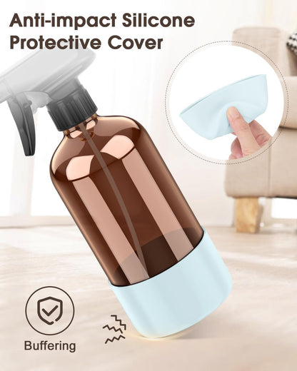 Bontip Glass Spray Bottle with Silicone Sleeve Protection, Amber Glass Spray Bottle Set for Window Cleaner Aromatherapy Facial Hydration Watering Flowers Hair Care 2 Pack/16 oz (Black & Brown)