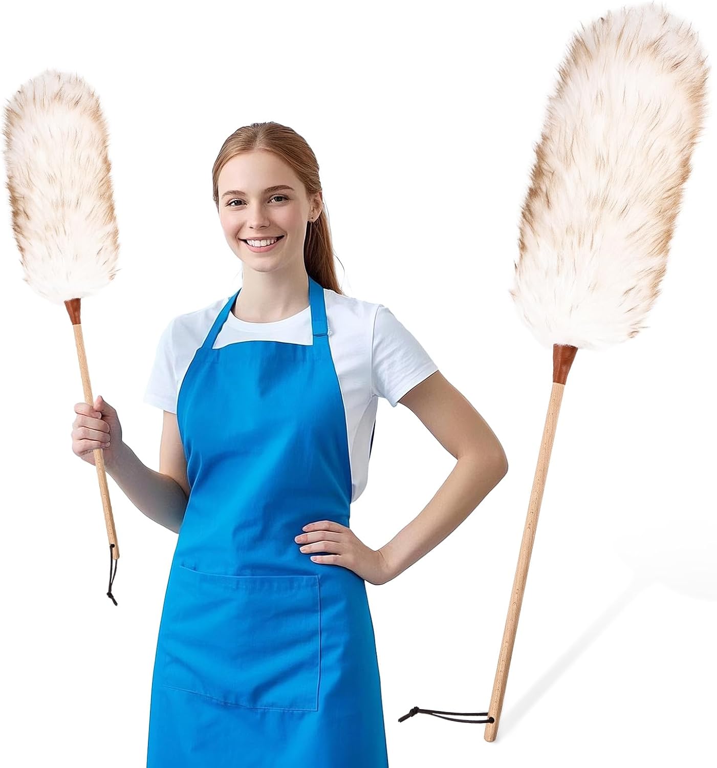 THARAHT 2PCS Ostrich Feather Duster 16 Inch Fluffy Natural with Wood Handle Reusable Washable for Cleaning Keyboard,Home,Car,Office Ostrich Feather Duster