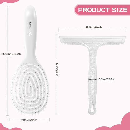 Shower Squeegee for Glass Doors, Bathroom Squeegee for Shower, Mini Window Squeegee, Home Bathroom Silicone Cleaner Tool, Suitable for Bathroom, Kitchen, Tile, Mirror, Car Glass, 8in Rose Pink