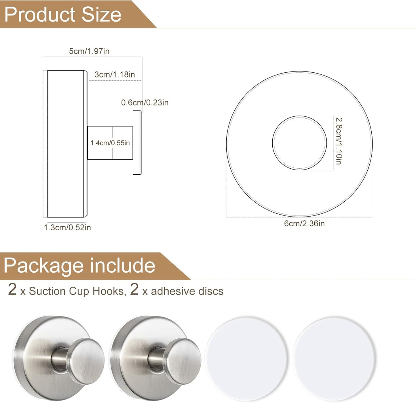 ZESLMG Adhesive Hooks for Shower, Chrome Self Sticky Hooks for Glass Window Kitchen Wall, Removable Bath Robe Loofah Door Wreath Coat Towel Hook No Damage for Hanging, 4 Pack