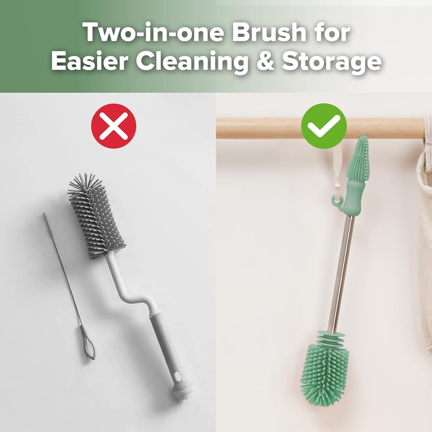 Haakaa Silicone Cleaning Brush - Baby Bottle Brush Cleaner for Breast Pump,Nipple,Breast Milk Storage Bag - Food Grade Silicone - 1 Count - Grey