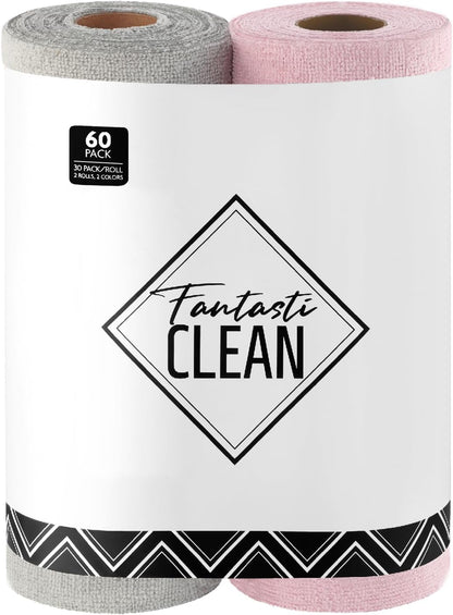 Fantasticlean Microfiber Cleaning Cloth Roll -40 Pack, Tear Away Microfiber Towels, 12" x 12", Reusable, Washable, Scratch Free, Ultra Absorbent Dishcloth for All-Around Cleaning Supplies (White)