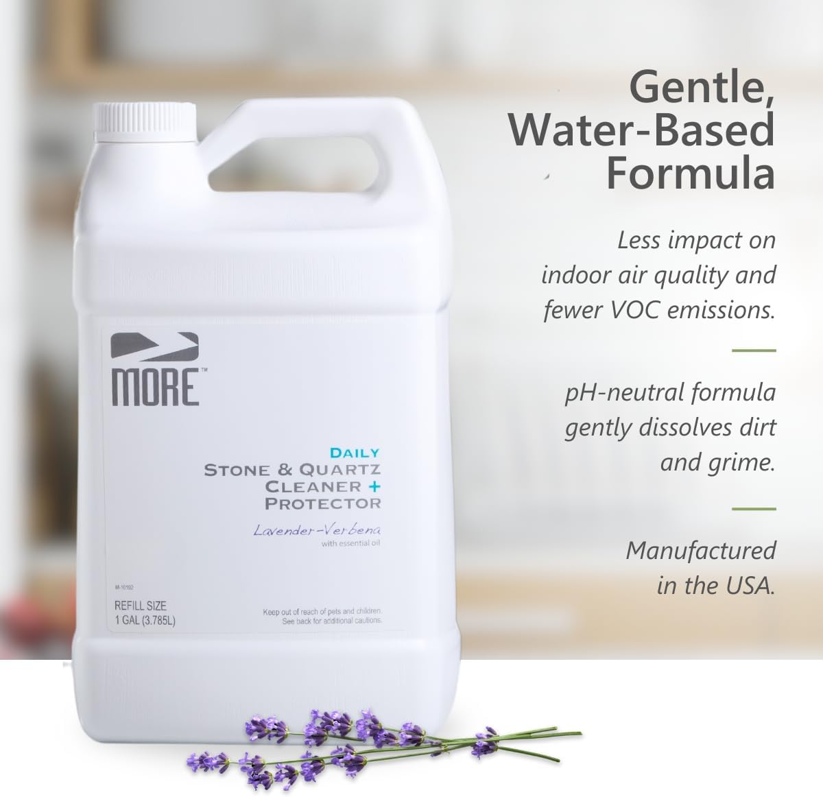 MORE Stone & Quartz Cleaner + Protector - Water-Based Surface Spray - Granite, Quartz & Marble Cleaner - For Kitchen & Bathroom Countertops & Floors - Peppermint-Thyme Essential Oil - Pint (16oz)