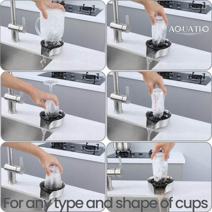 2 in1 Glass Rinser for Kitchen Sink - Stainless Steel Cup Cleaner - Counter Top Bottle Washer - Kitchen Sink Accessories - Attachements - Sink Sprayer (Nickel)