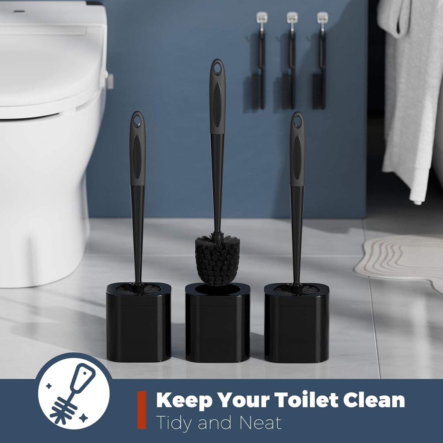Holaloha Toilet Brush, 3 Pack Toilet Brush and Holder Set Bathroom Accessories, Toilet Bowl Brush and Holder with 3 Crevice Brush for Bathroom, Toilet Scrubber Brush (White)