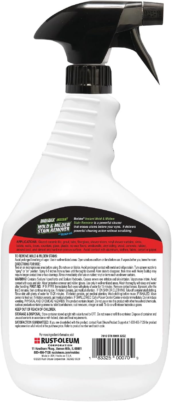 Moldex 7010 Mold & Mildew Instant Stain Remover Trigger Sprayer, 32 oz