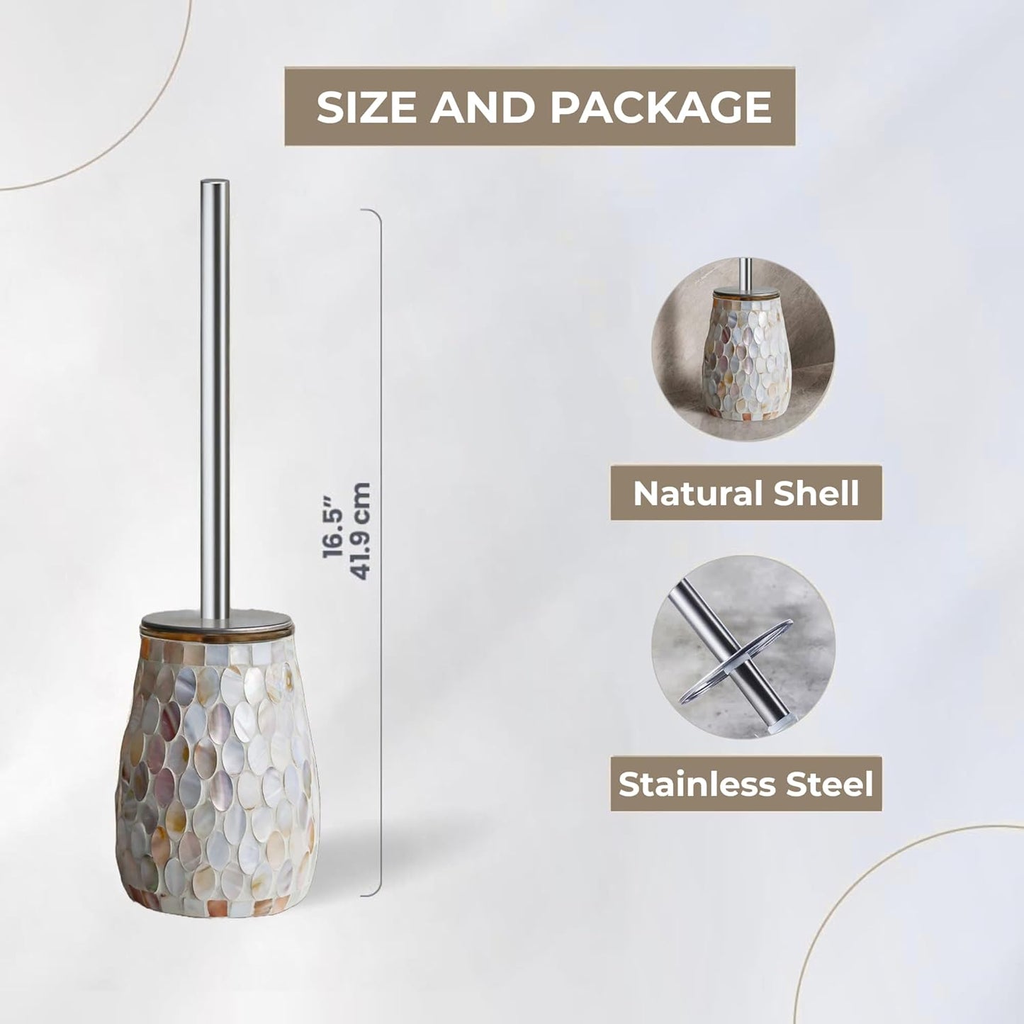Escenzy Turquoise Green Toilet Brush and Holder Set Mosaic Glass | Non-Rustic Stainless Steel | Practical & Decorative Toilet Bowl Brush and Holder | Luxury Green Bathroom Accessories
