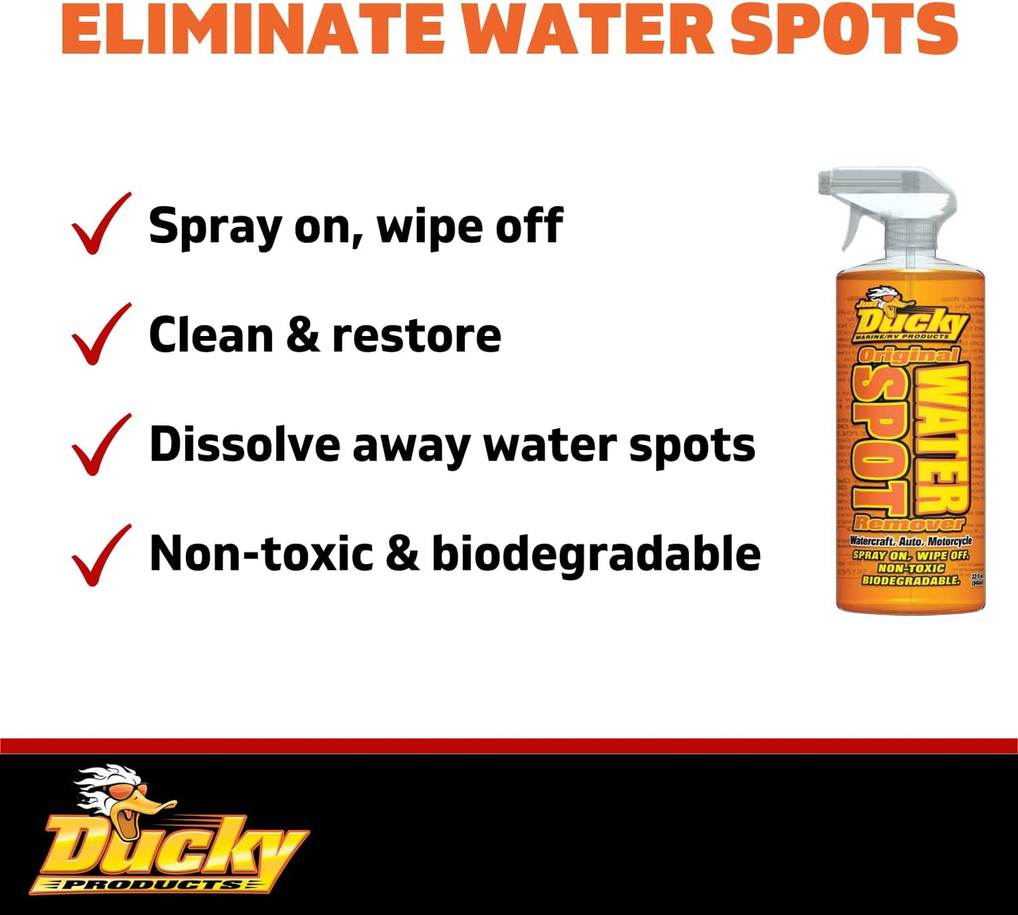 DUCKY PRODUCTS Original Water Spot Remover: Spray for Boat, Car, Motorcycle & RV Exterior Detailing, 32 oz