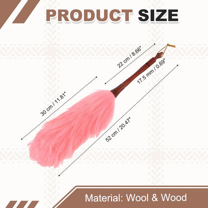 uxcell Wool Duster, 14.2" Natural Feather Cleaner Household Cleaning Duster with Solid Wooden Handle for Cleaning Fans Window Blinds Shelves Furniture, Pink