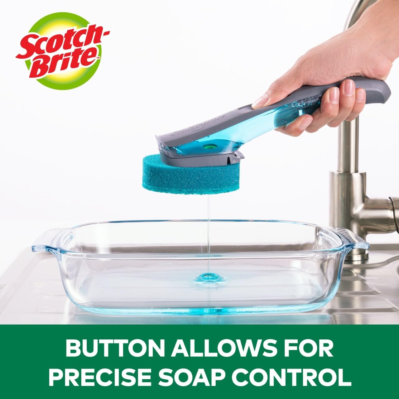 Scotch-Brite Heavy Duty Advanced Soap Control Dishwand Kit, Includes 1 Wand & 5 Refill Pads, Control Soap With A Button, Keep Your Hands Out Of Dirty Water