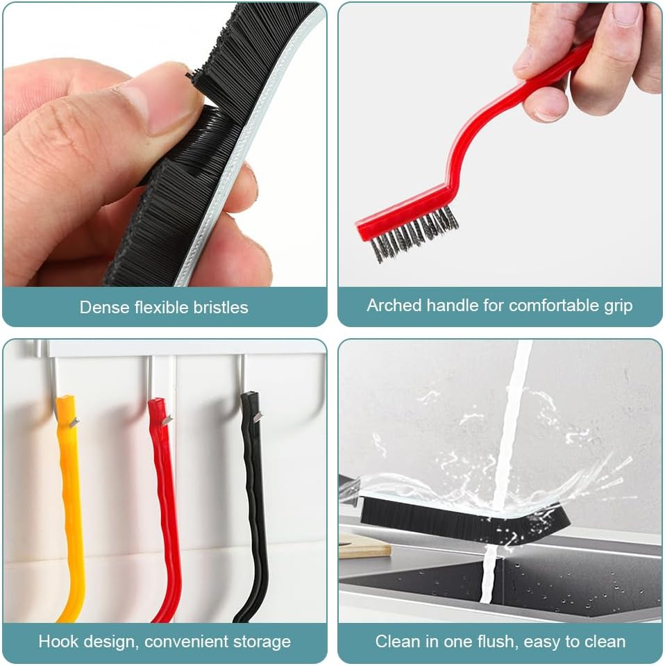 17pcs Crevice Cleaning Brush Set, Bristle Corner Cleaning Brush Set Household Use for Kitchen, Bathroom, Corner, Grout, Sink, Cup(Black)