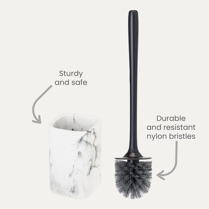 Vigar Zense Toilet Brush and Holder Set, Toilet Bowl Brush with Polyresin Stone Holder, Bathroom Sets for Bathroom Decor and Accessories, Terrazzo