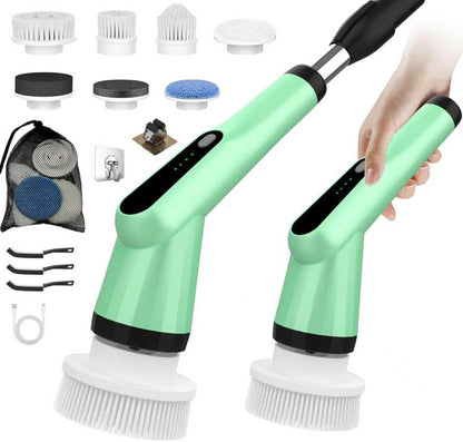 Electric Spin Scrubber, Shower Scrubber with Long Handle Adjustable LCD Display, 2 Speed Shower Cleaner, 7 Replaceable Brush Heads Bathroom Cleaning Brush, Bath Tub Power Scrubbers Black G3