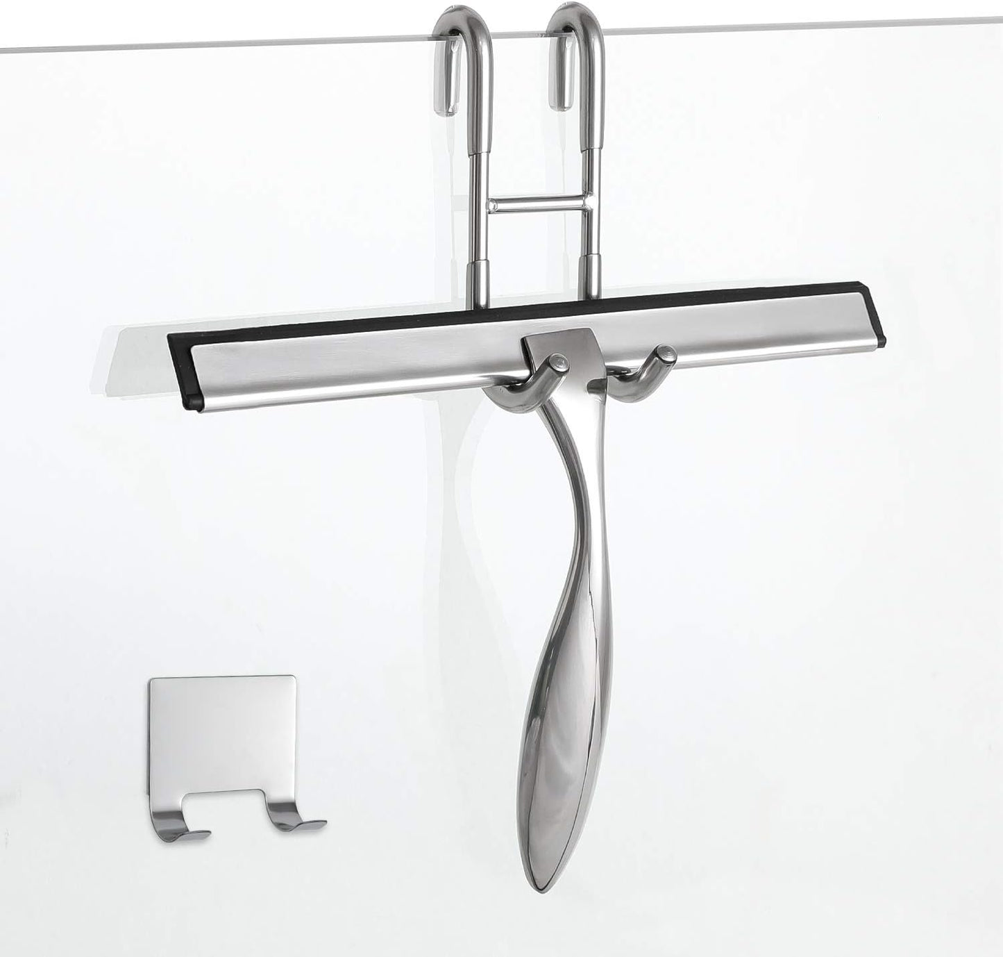 Simtive 12-Inch Shower Squeegee Set, Includes Shower Door Hook and Adhesive Hook, Squeegee for Shower Doors, Mirror and Window, Silver