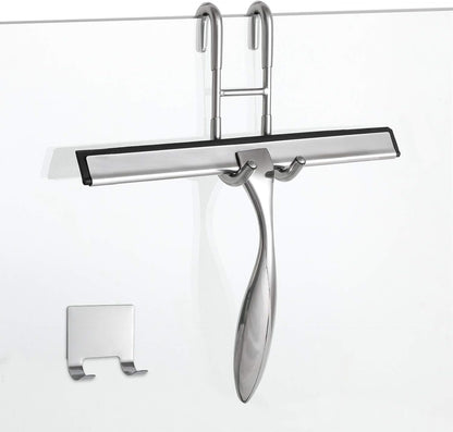Simtive 12-Inch Shower Squeegee Set, Includes Shower Door Hook and Adhesive Hook, Squeegee for Shower Doors, Mirror and Window, Silver
