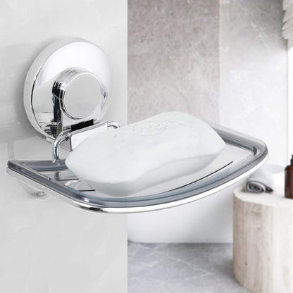 LEVERLOC Soap Holder Shower with Hooks, Bar Suction Cup Soap Dish Tray for Wall, Rust-Proof Stainless Steel Sponge Caddy for Bathroom Accessories Organizer Bathtub Kitchen Sink, Black