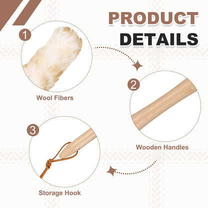 uxcell Wool Duster, 14.2" Natural Feather Cleaner Household Cleaning Duster with Solid Wooden Handle for Cleaning Fans Window Blinds Shelves Furniture, Pink