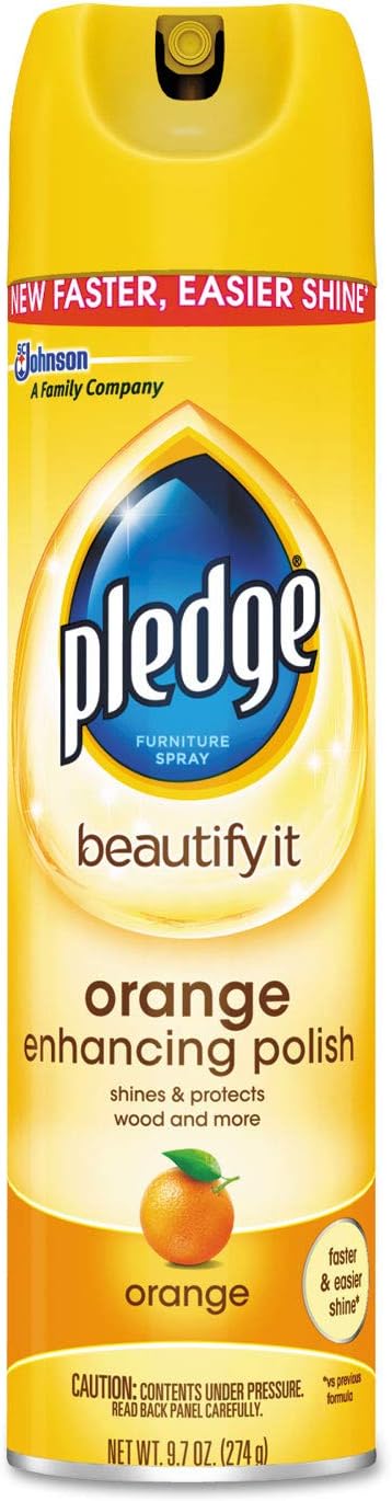 Pledge Beautify It Orange Enhancing Polish Spray - Removes Dust and Fingerprints. Provides Protective, Glossy Coating (1 Aerosol Spray), 9.7 oz