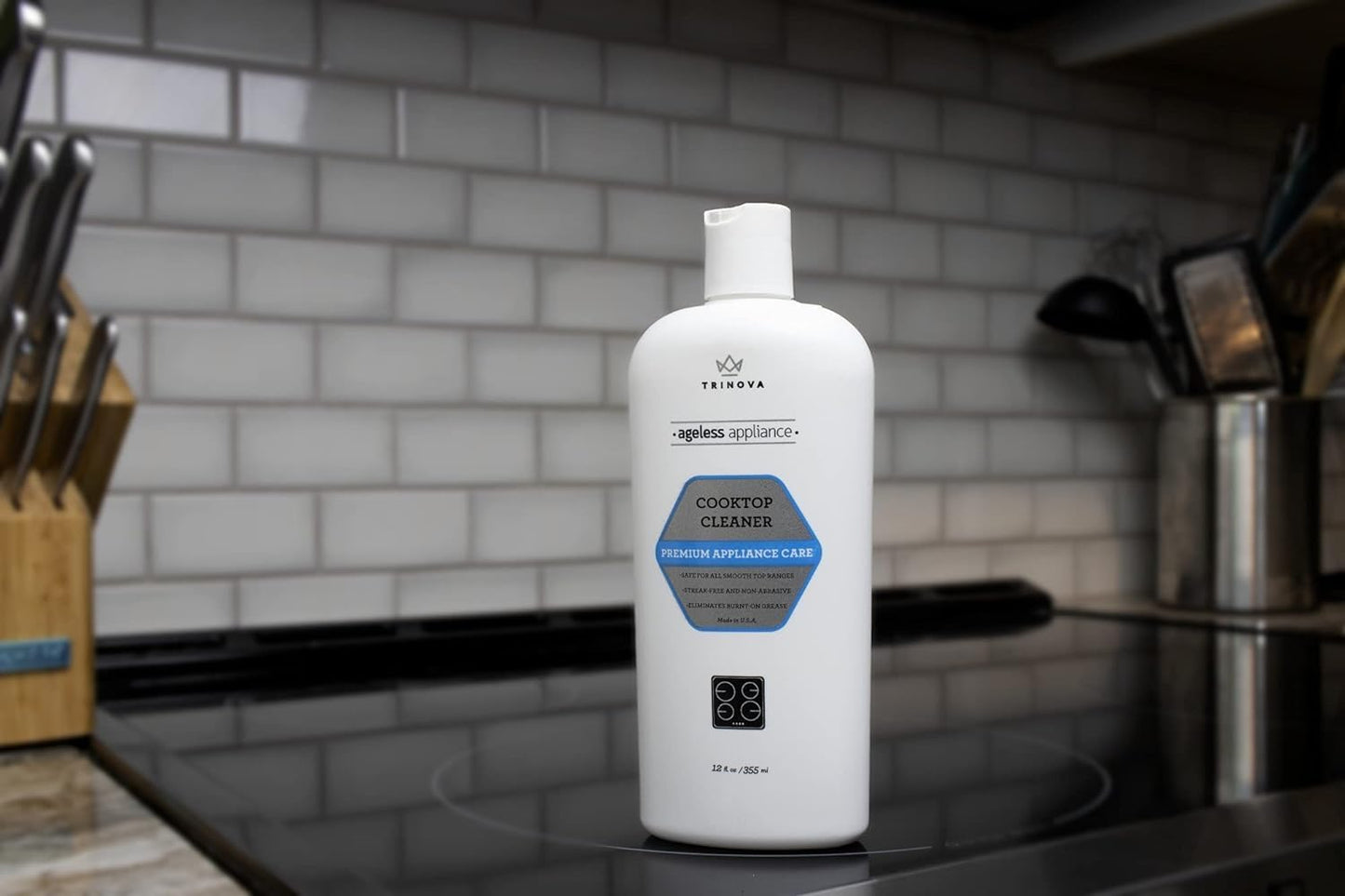 TriNova Premium Cooktop Cleaner and Scrubbing Pads. Best Cleaning Kit for Smooth Top Ranges & Stoves of Glass, Ceramic. Non-Abrasive and Scratch Free scouring sponges with Cream Formula 12oz.