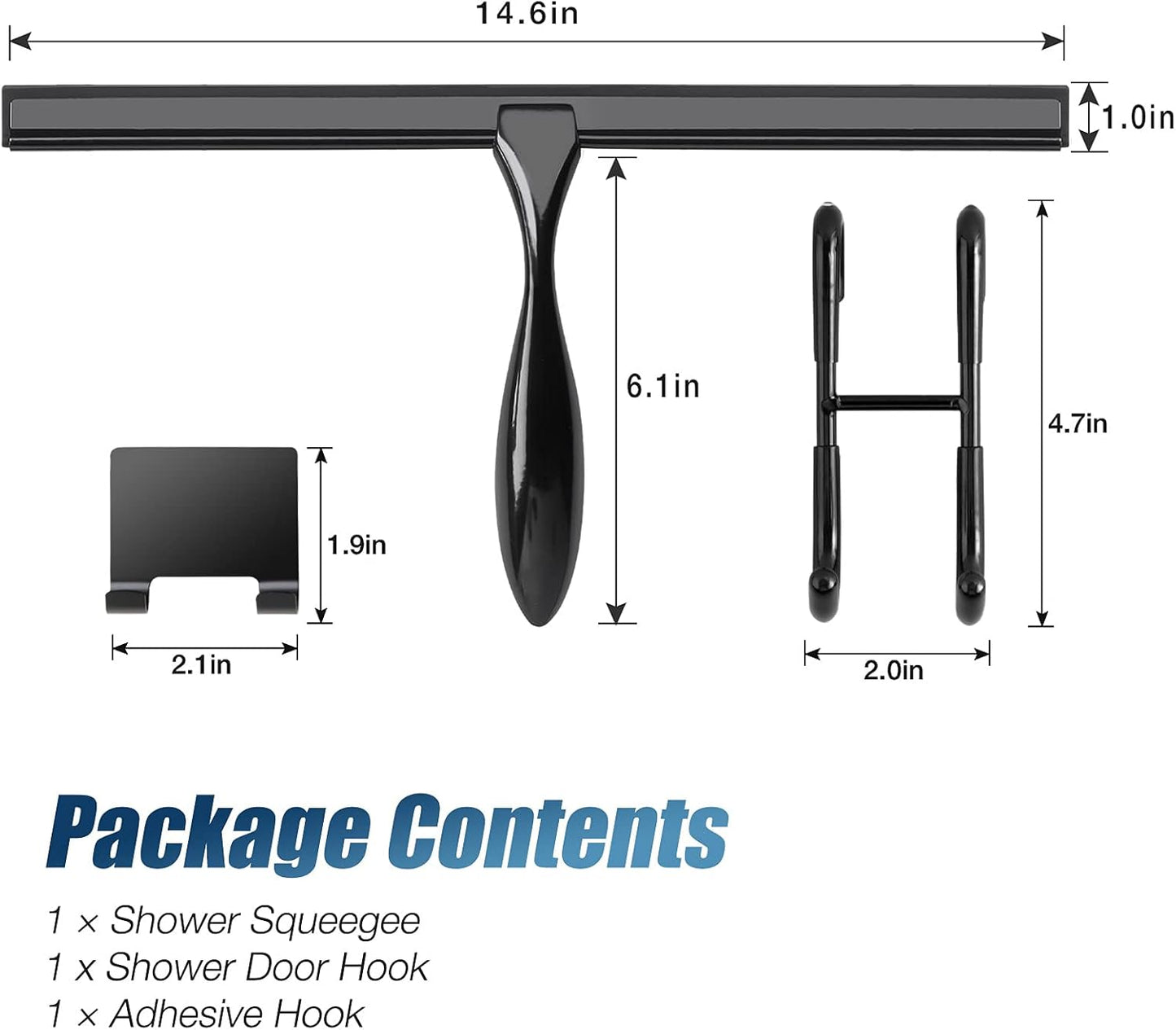 Simtive 12-Inch Shower Squeegee Set, Includes Shower Door Hook and Adhesive Hook, Squeegee for Shower Doors, Mirror and Window, Silver