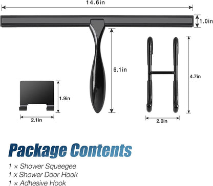 Simtive 12-Inch Shower Squeegee Set, Includes Shower Door Hook and Adhesive Hook, Squeegee for Shower Doors, Mirror and Window, Silver