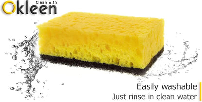 Green Multi Use Scrub Sponge. Made in Europe. 9 Pack, 4.3x2.8x1.4 inches. Odorless Heavy Duty and Non Scratch Fiber. Best, Durable, Delicate, Porous, Non Cellulose Kitchen Sponges and Scrubbers