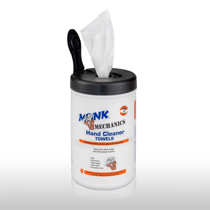 Monk Wipes - 45072 Monk Mechanics Heavy Duty Wipes, Large Shop and Mechanic Wipes, Multi-Purpose Surface and Hand Cleaning, 6 Canisters of 72 Count, Perfect for Removing or Cleaning Paint, Oil, Grease, Grime and more