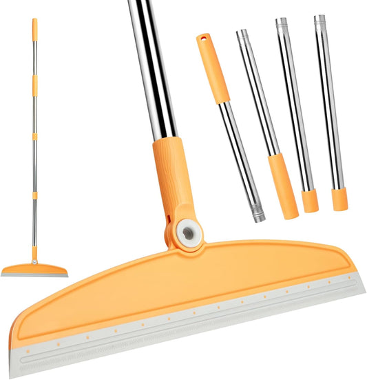 Silicone Air Broom,Multifunction Broom with Long Handle，Adjustable Rubber Squeegee Sweeping Water for Indoor Hardwood Floors,Kitchen,Concrete Floor,Bathroom Tile(Gray Yellow)