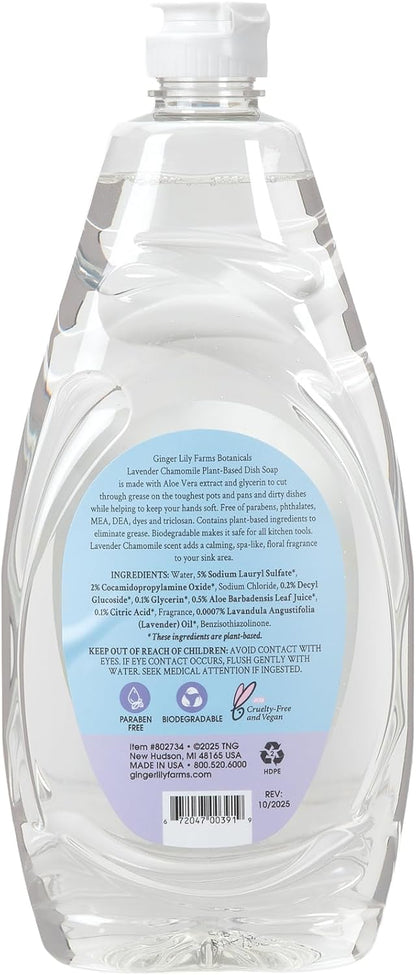 Ginger Lily Farms Botanicals Plant-Based Liquid Dish Soap, Concentrated Formula with Max Grease Cleaning Power, Cruelty-Free, Fragrance-Free, 1 Gallon Refill (128 Fl. Oz.), Clear