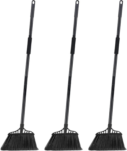 Tiumso 3-Pack Heavy Duty Broom, Commercial Broom with 55" Long Handle Outdoor Indoor, Industrial Brooms for Sweeping Garage Concrete Courtyard Patio Home Kitchen Office - All Black